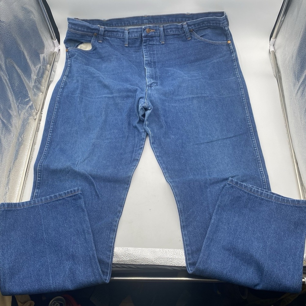 Wrangler 13mwz Jeans Mens 48x34 Distressed Western Cowboy Blue Medium Denim